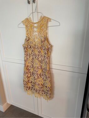 NBD Yellow Floral Lace Mini Dress size small